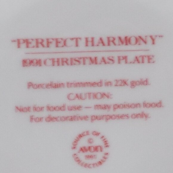 VTG 1991 "PERFECT HARMONY" Porcelain Plate 8in. 22K Gold Trim NEW - Picture 5 of 5